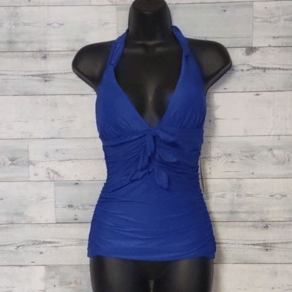 Carmen Marc Valvo PORT ROYALE Ruched Bow-Front Halter Tankini Top Small - Picture 4 of 8